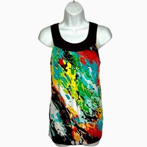 A. BYER crochet sleeveless top multicolor watercolor print